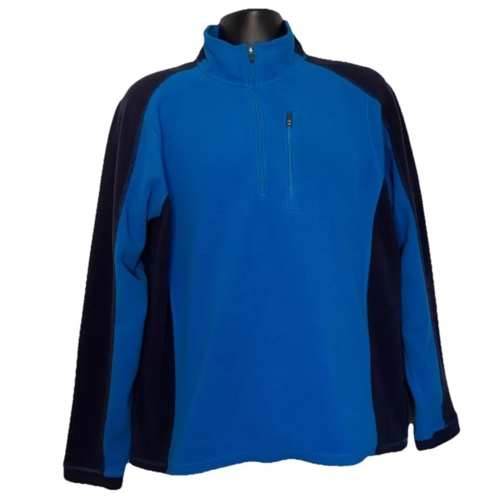 LL Bean 1/4 Zip Fleece Pullover Mens Size L Blue/Navy Long Sleeve